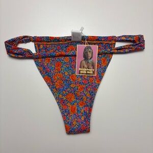 NWT Strawberry Milk Mob Floral Adjustable Slide Bikini Bottom Orange Blue Floral